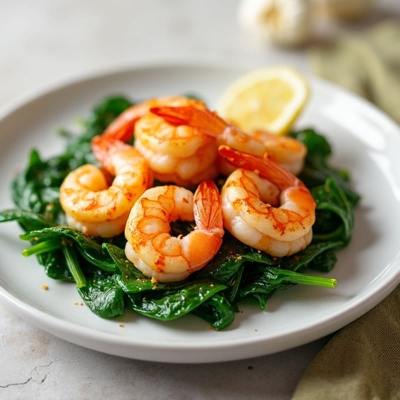 Lemon-Garlic Pan-Seared Shrimp with Sautéed Spinach