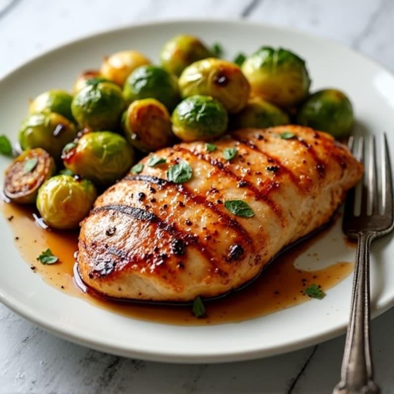 Honey-Balsamic Glazed Crispy Brussels Sprouts with Grilled Chicken