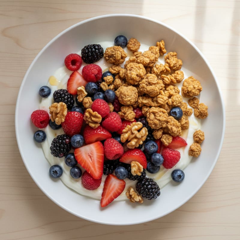 Creamy Greek Yogurt Bowl with Mixed Berries and Protein Granola