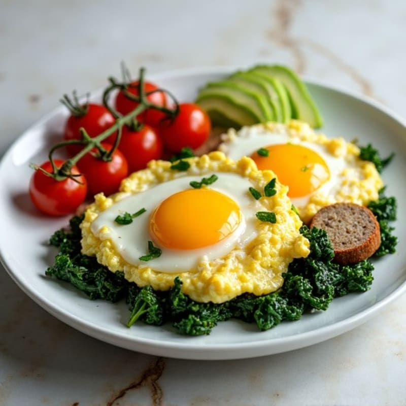 Egg White Scramble with Turkey Sausage and Sautéed Spinach