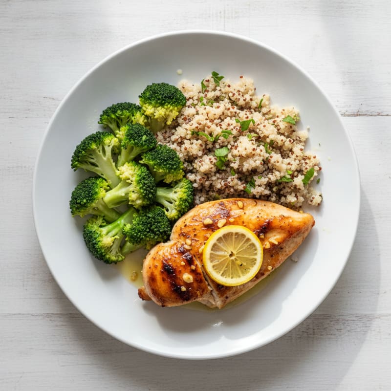 Roasted Chicken Breast with Steamed Broccoli and Quinoa