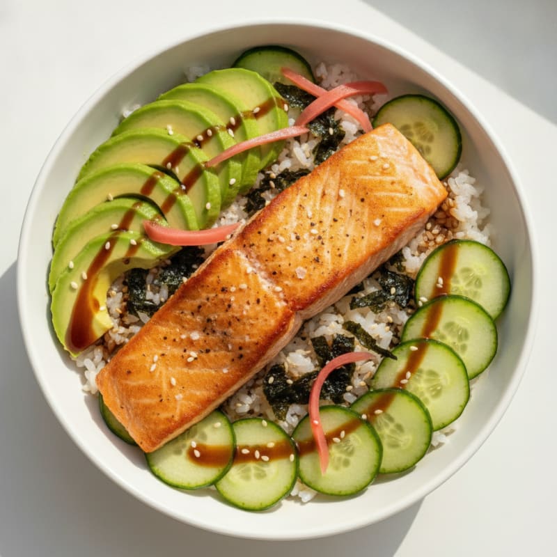 Sushi Rice Bowl with Salmon and Avocado