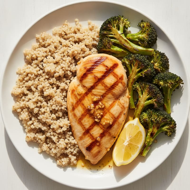 Grilled Chicken Breast with Quinoa and Roasted Broccoli