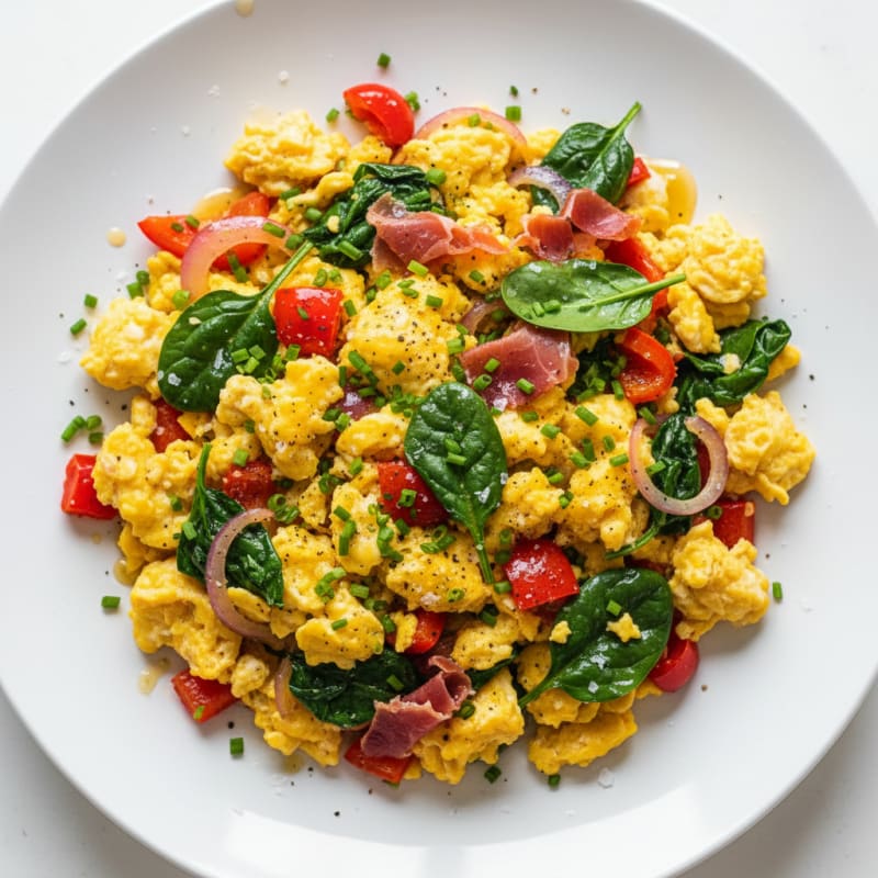 Jamon Egg Scramble with Garden Vegetables