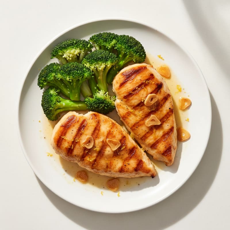 Lemon Garlic Pan Seared Chicken with Steamed Broccoli