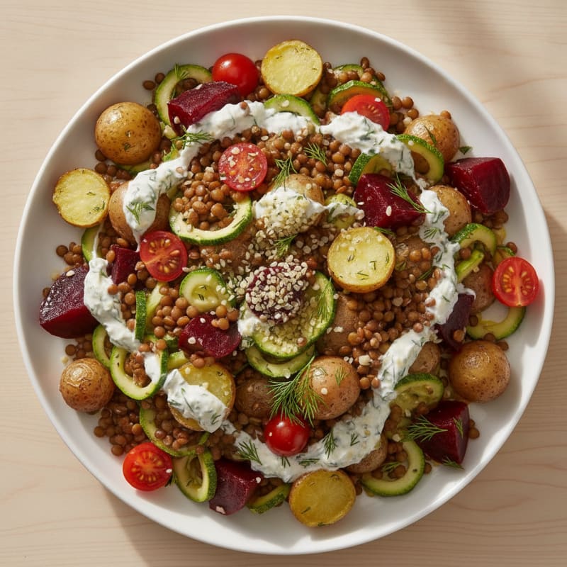 Roasted Beet and Lentil Salad with Zucchini