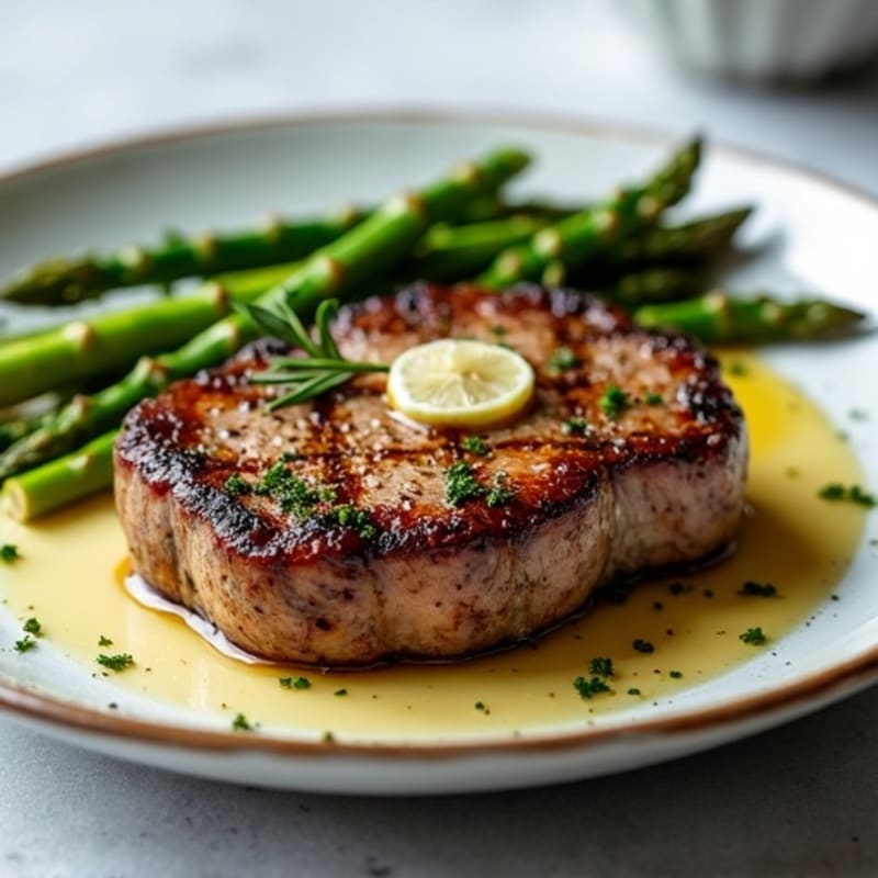 Pan-Seared Garlic Herb Steak with Roasted Asparagus