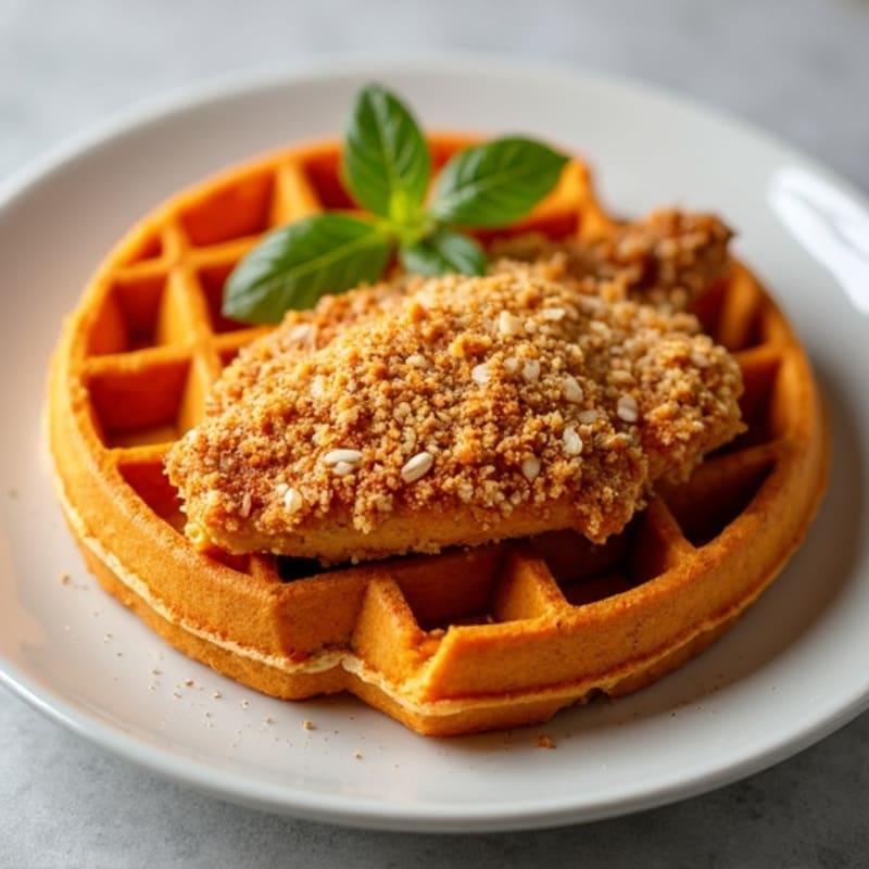 Crispy Almond-Crusted Chicken with Golden Sweet Potato Waffles