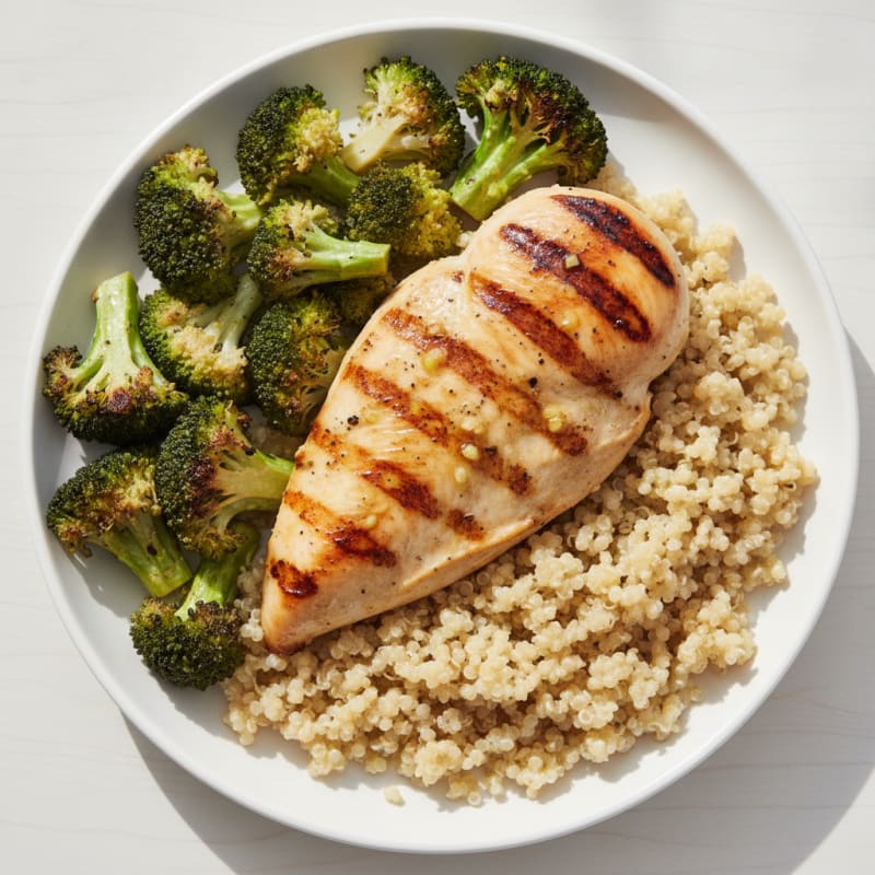 Grilled Chicken Breast with Quinoa and Roasted Broccoli