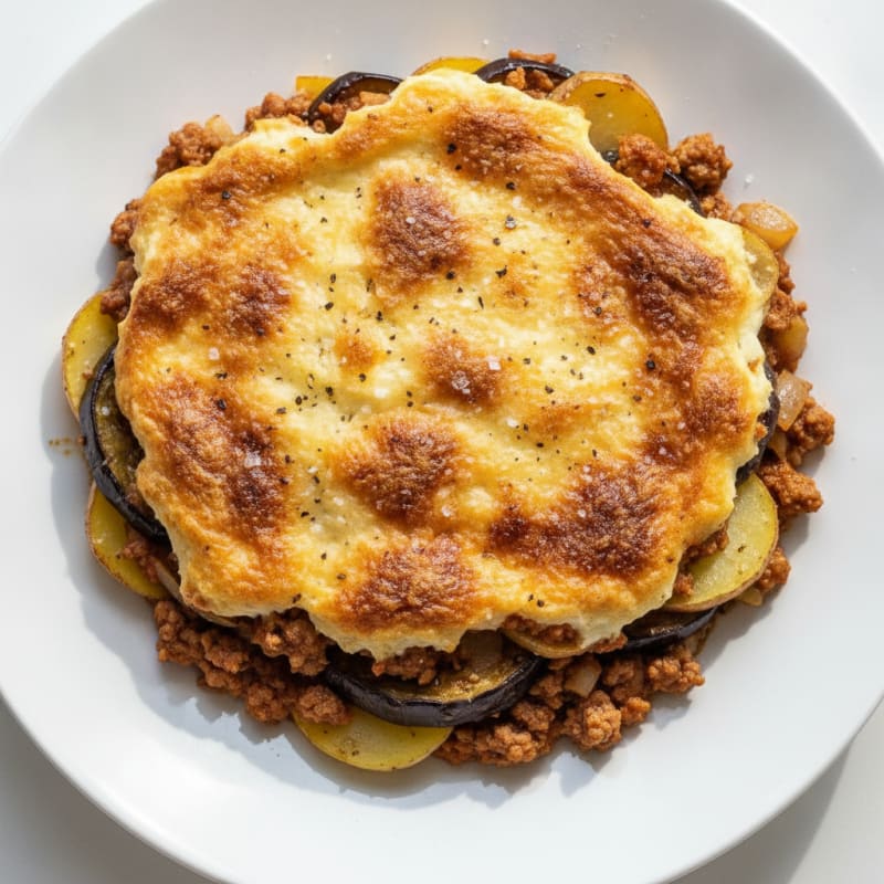 Lamb Moussaka with Béchamel Topping