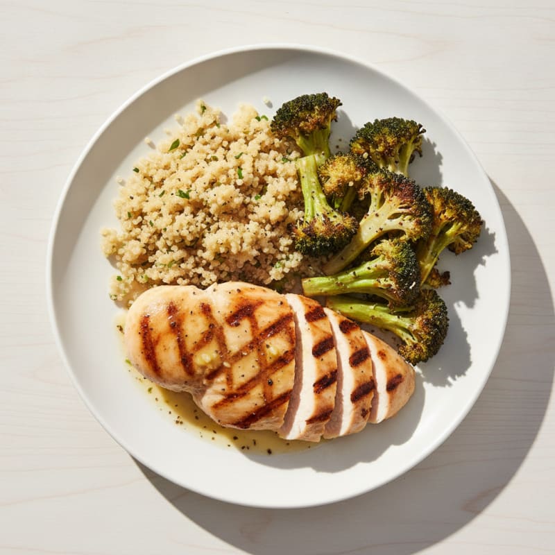 Grilled Chicken Breast with Quinoa and Roasted Broccoli