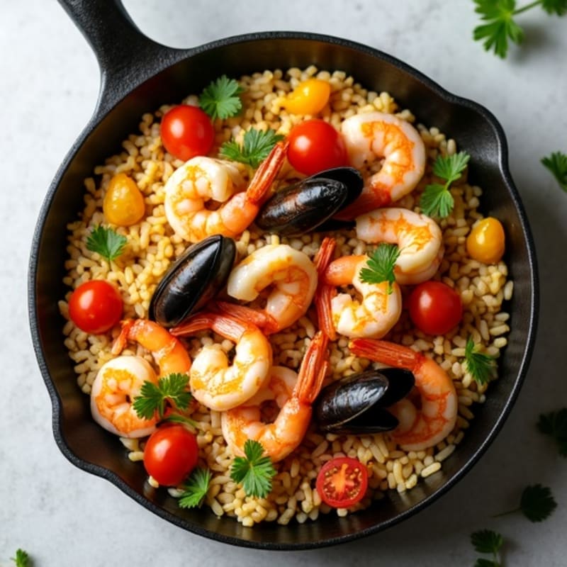 Saffron-Spiced Shrimp and Seafood Rice Skillet