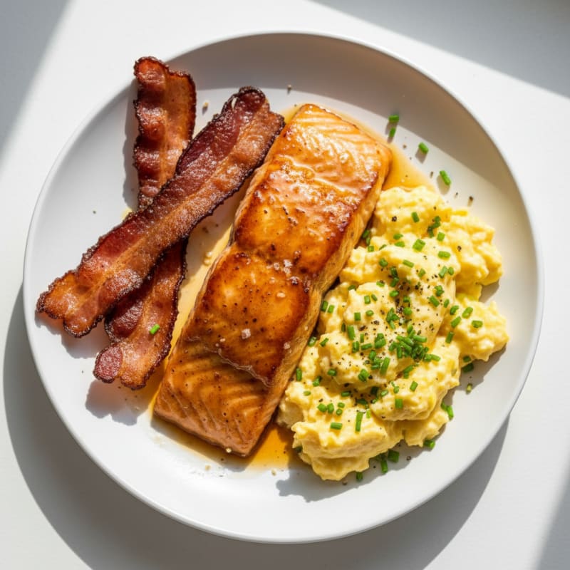 Sweet Pan-Seared Salmon with Creamy Scrambled Eggs