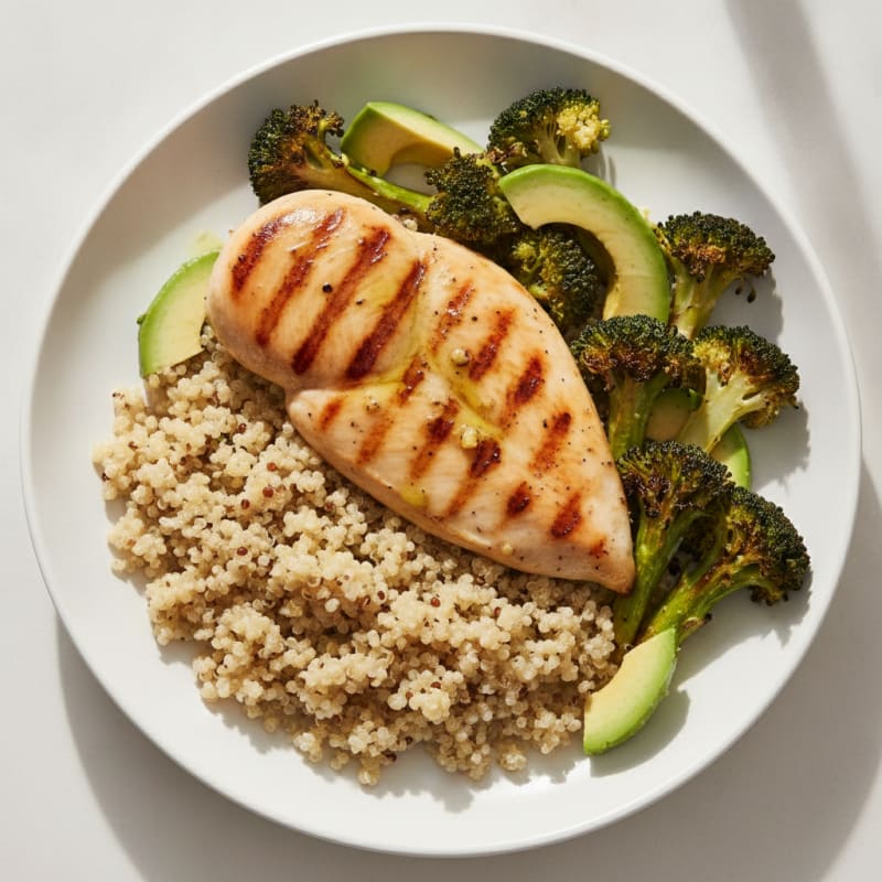 Grilled Chicken Breast with Quinoa and Roasted Broccoli