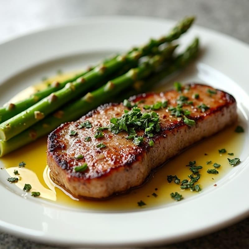 Garlic Herb Pan-Seared Steak with Roasted Asparagus