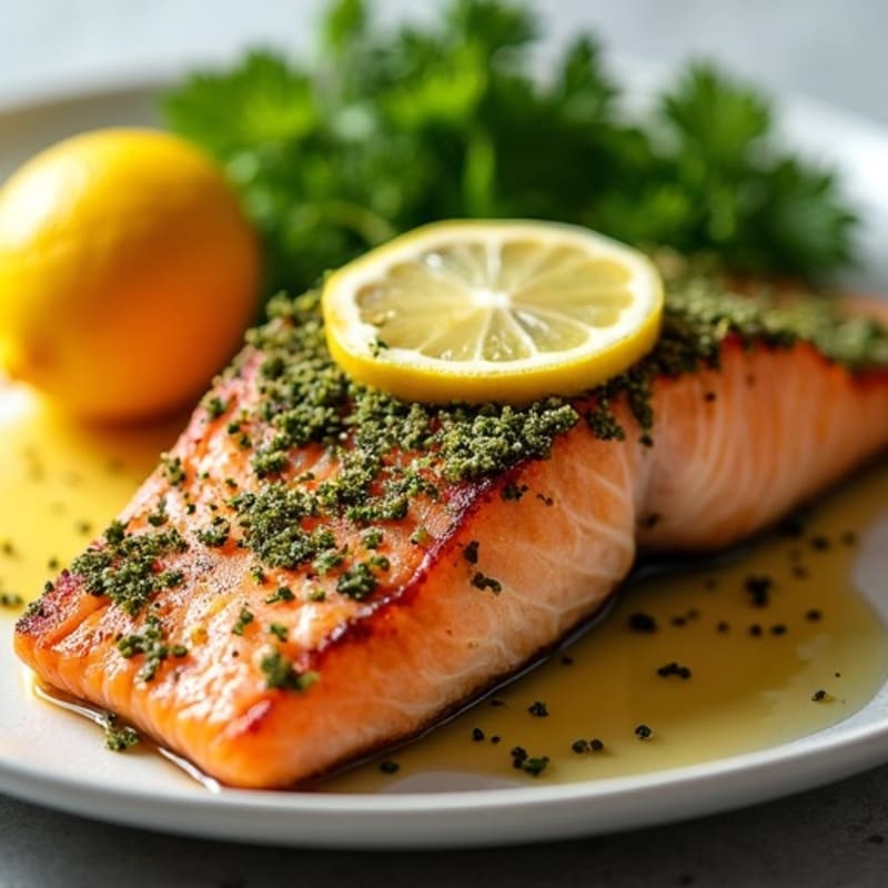 Herb-Crusted Pan Seared Salmon with Lemon