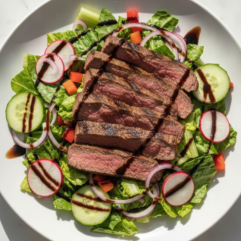 Grilled Beef Steak Salad with Crunchy Greens