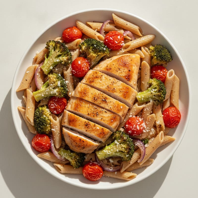 Baked Chicken and Pasta with Roasted Vegetables