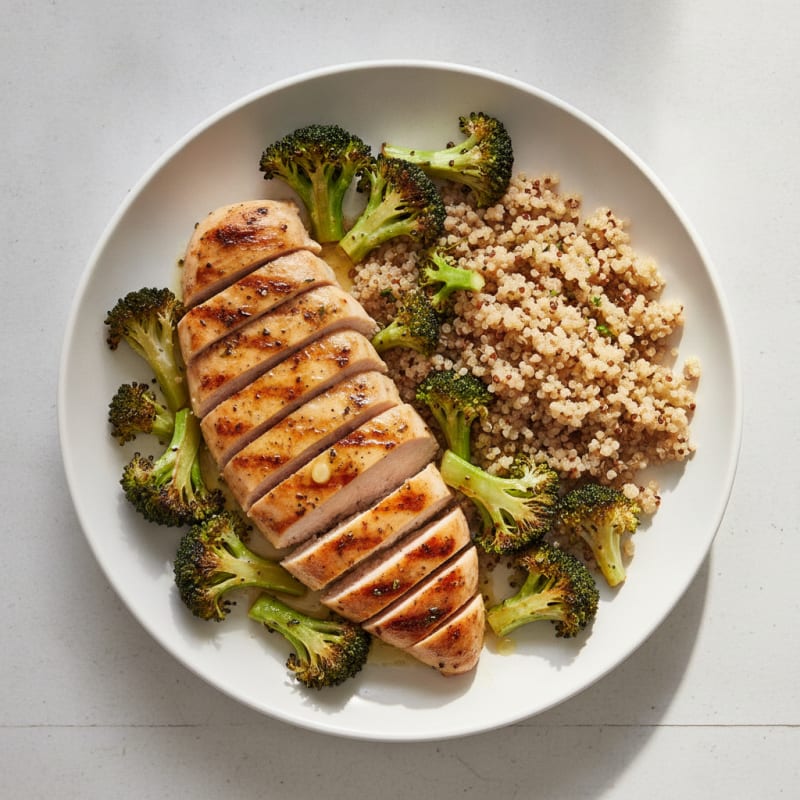 Grilled Chicken Breast with Roasted Broccoli and Quinoa