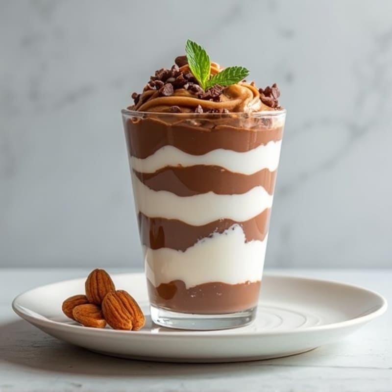 Chocolate Protein Greek Yogurt Parfait with Almond Butter