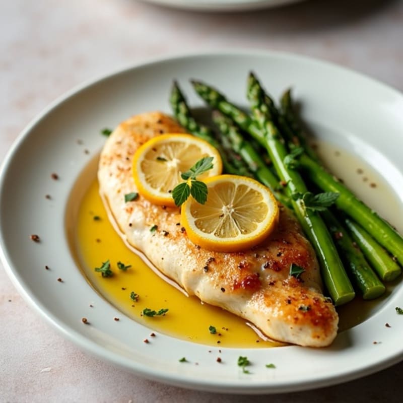 Lemon Garlic Pan-Seared Chicken with Roasted Asparagus