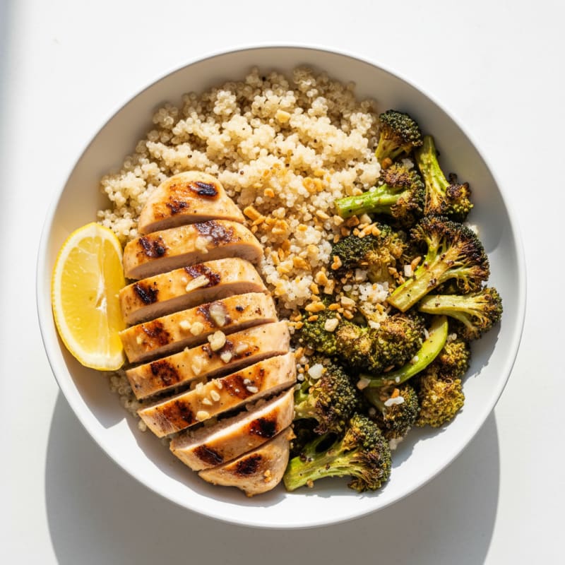 Grilled Chicken and Quinoa Power Bowl with Roasted Broccoli