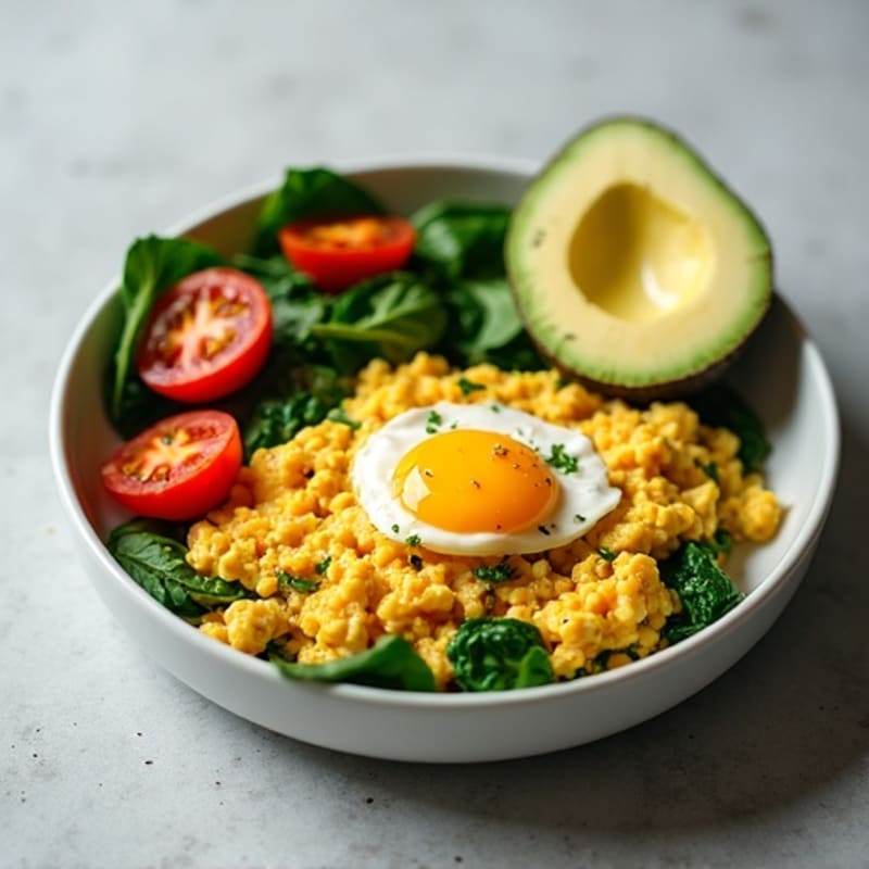 Cottage Cheese Egg Scramble with Spinach and Tomatoes
