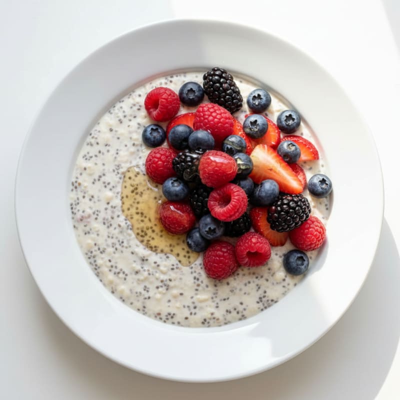 Creamy Vanilla Protein Chia Pudding with Mixed Berries