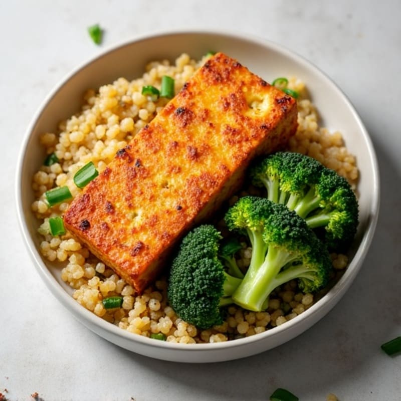 Crispy Baked Tofu with Roasted Broccoli and Quinoa