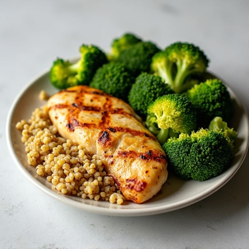 Grilled Chicken Breast with Quinoa and Roasted Broccoli