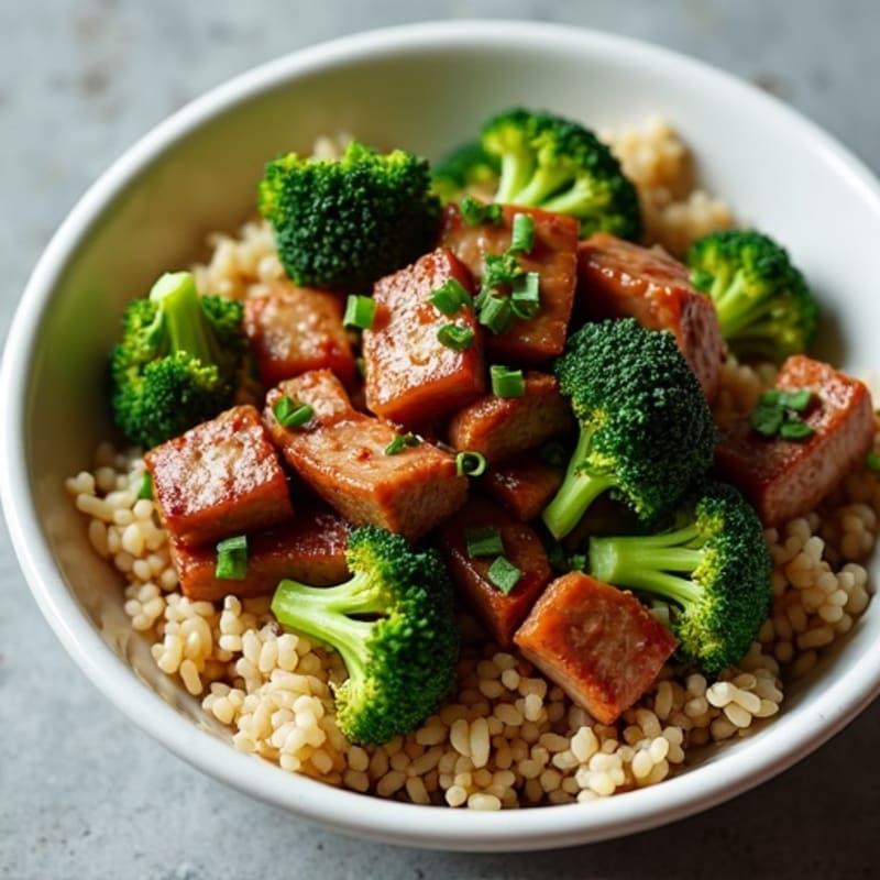 Tender Beef and Crispy Broccoli Stir-Fry with Brown Rice