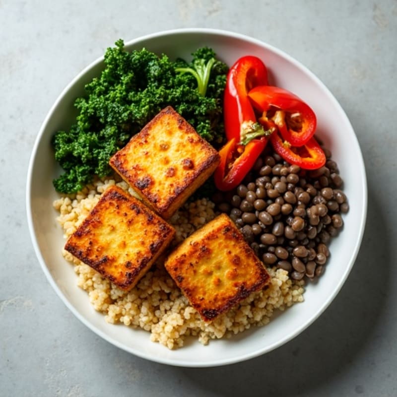 Crispy Baked Tofu and Lentil Power Bowl