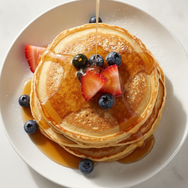 Fluffy Buttermilk Pancakes with Maple Syrup