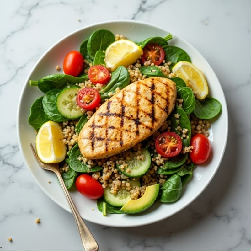 Grilled Chicken and Quinoa Salad with Spinach and Lemon Vinaigrette