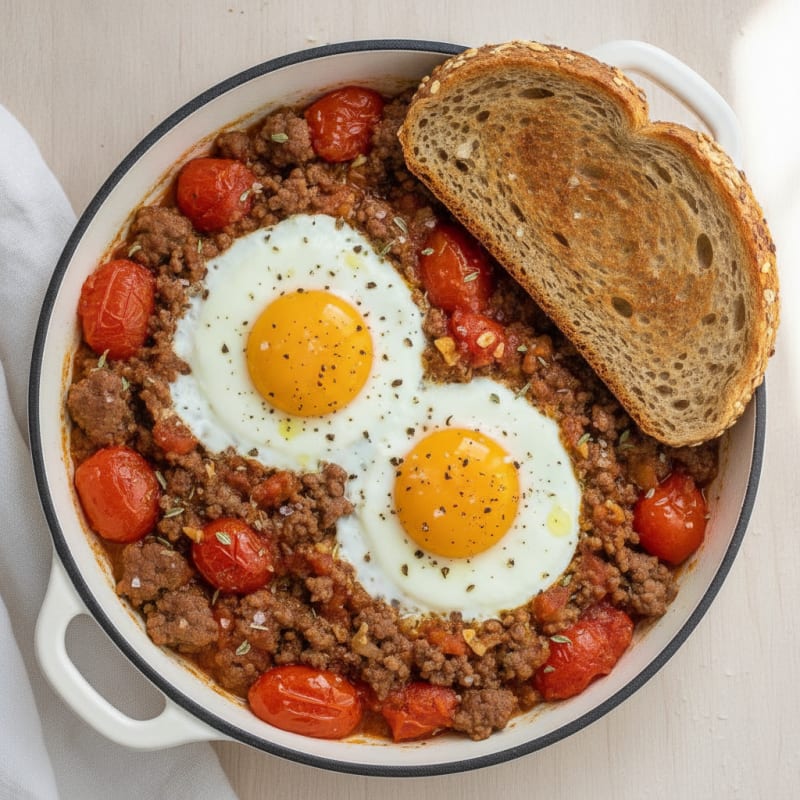 Ground Beef and Egg Skillet with Tomatoes