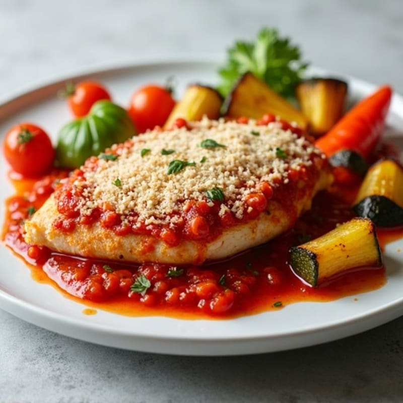 Healthy Crispy Chicken Parmesan with Roasted Vegetables