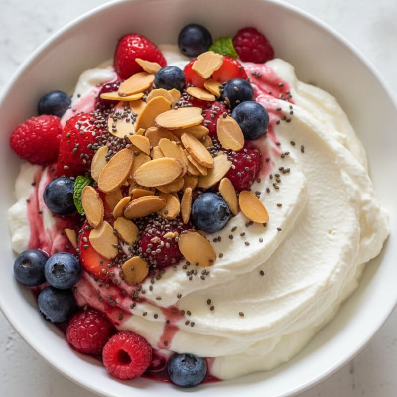 Greek Yogurt Protein Parfait with Mixed Berries and Almonds