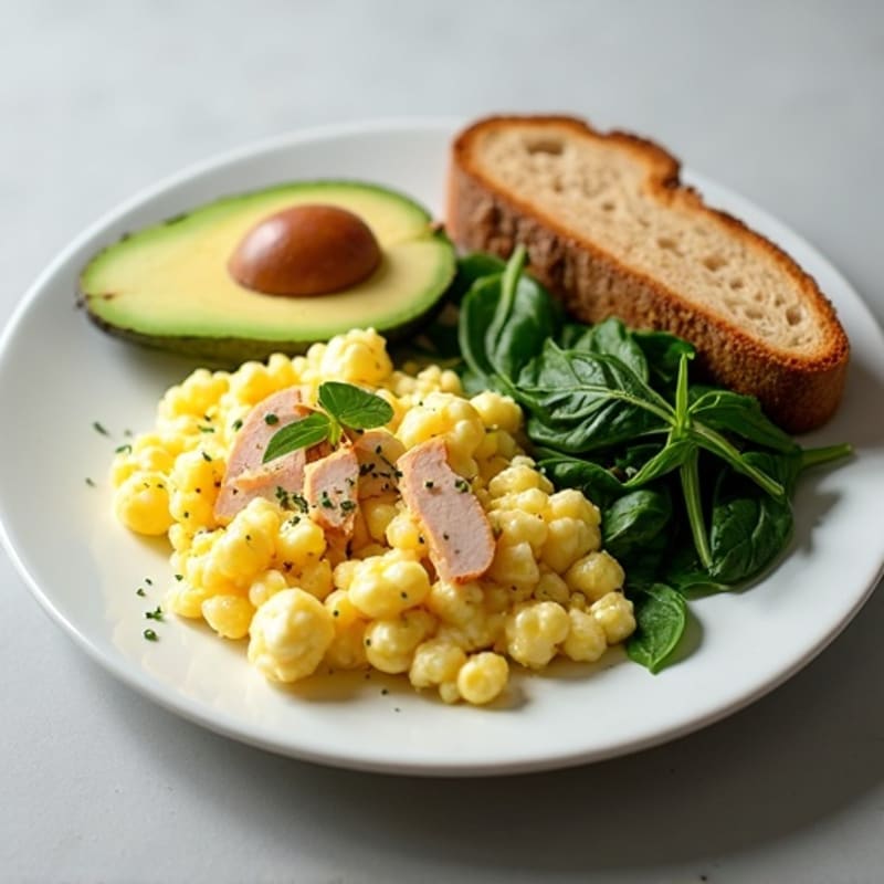Egg White Scramble with Smoked Turkey and Spinach