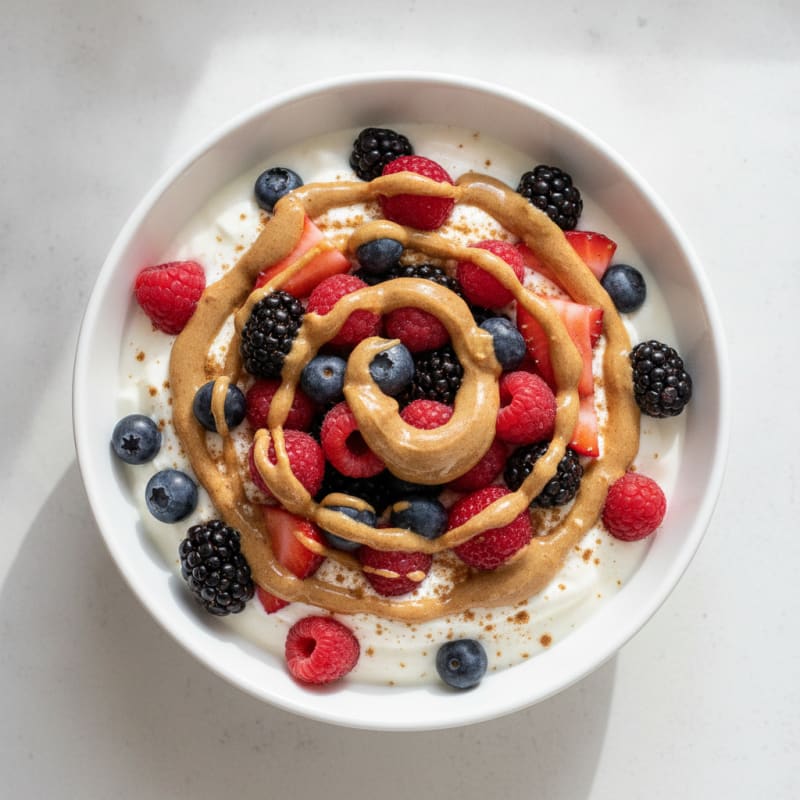 Greek Yogurt Protein Parfait with Mixed Berries and Almond Butter