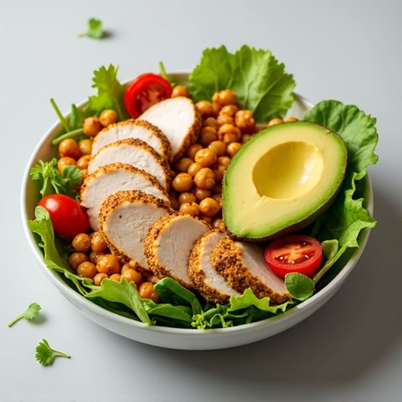 Grilled Turkey Breast Salad with Crispy Chickpeas and Lemon Vinaigrette