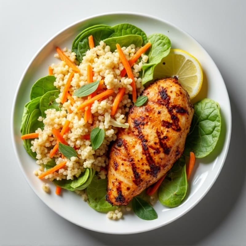Grilled Chicken Breast with Crunchy Cabbage Slaw and Quinoa