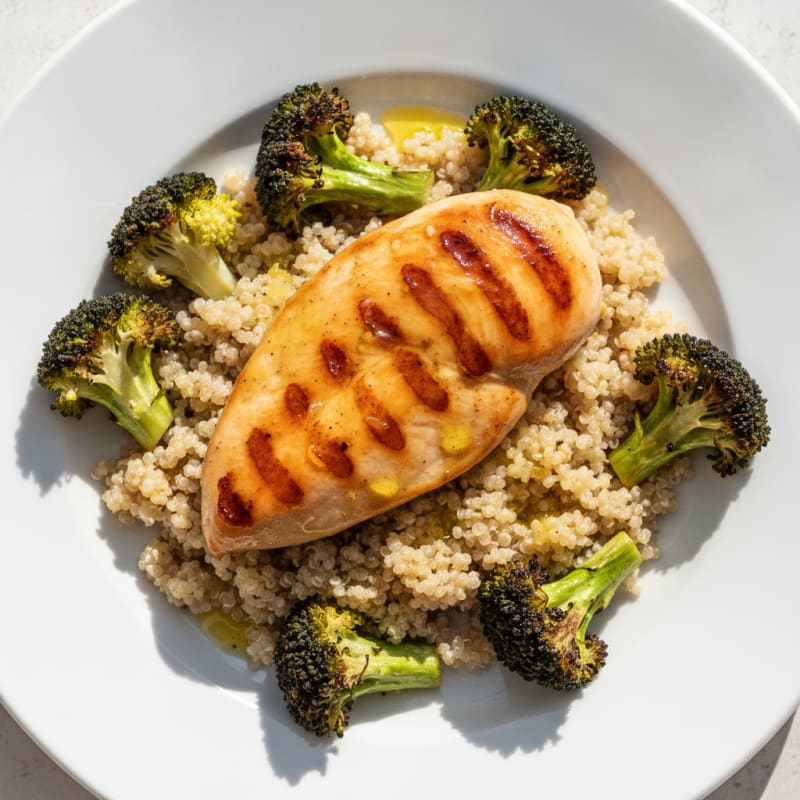 Grilled Chicken Breast with Quinoa and Roasted Broccoli
