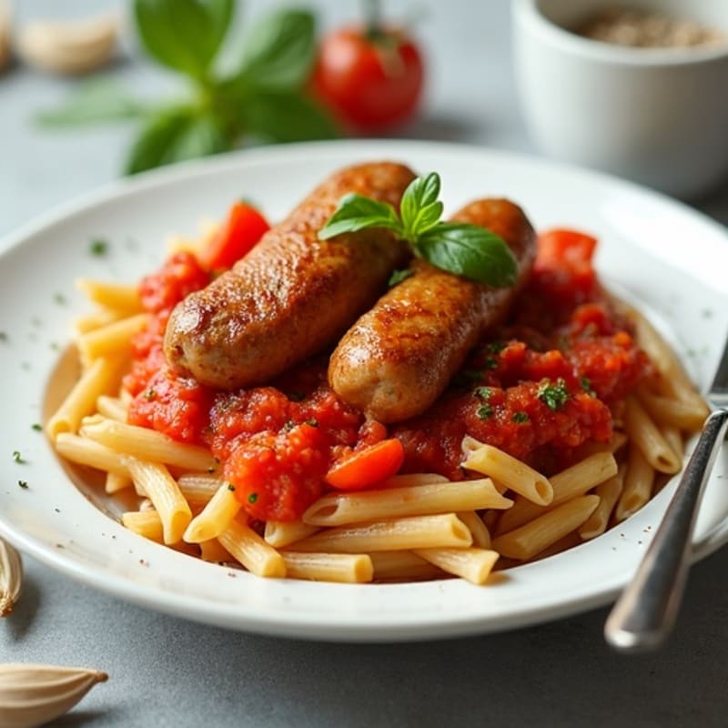 Lean Sausage Slow-Simmered Tomato Ragu with Whole Wheat Pasta