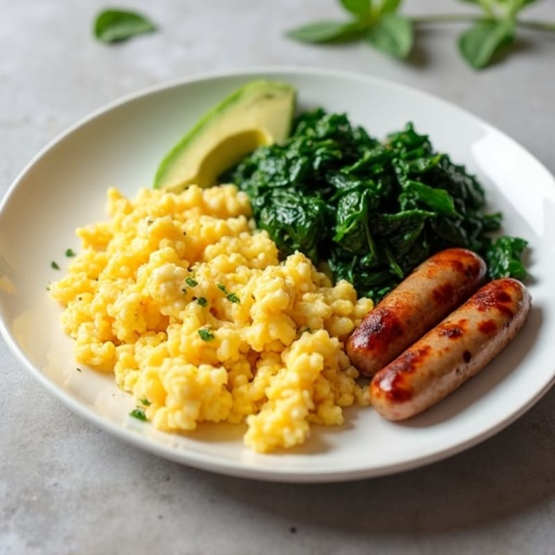 Egg White Scramble with Turkey Sausage and Sautéed Spinach