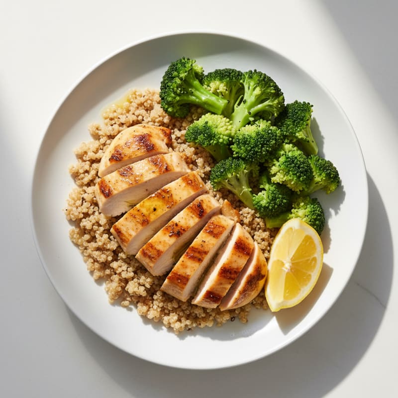 Grilled Chicken and Quinoa Bowl with Steamed Broccoli