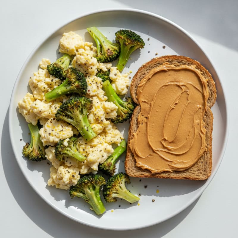 Broccoli and Egg Scramble with Peanut Butter Toast