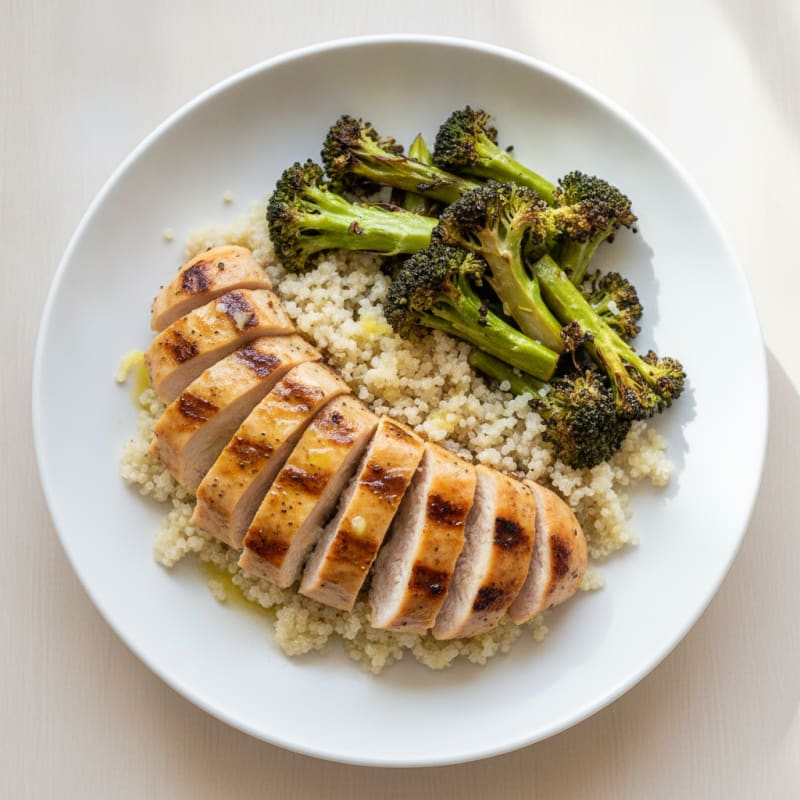 Grilled Chicken Breast with Quinoa and Roasted Broccoli