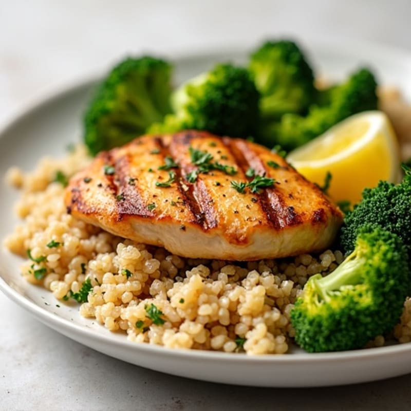 Grilled Chicken Breast with Quinoa and Steamed Broccoli