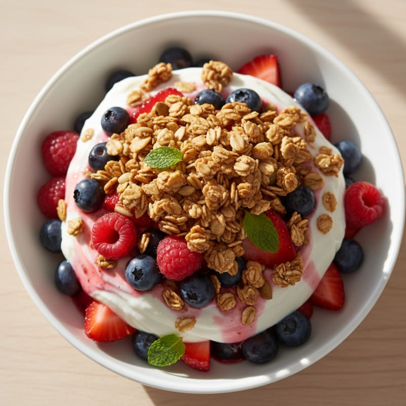 Creamy Greek Yogurt Parfait with Protein Granola and Mixed Berries