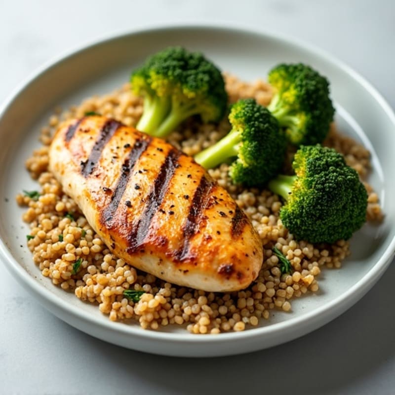 Grilled Chicken Breast with Quinoa and Roasted Broccoli